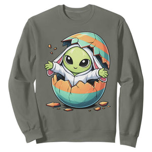 Funny Alien Bunny Ears Easter Sweatshirt Extraterrestrial Gift TS12 Military Green Print Your Wear