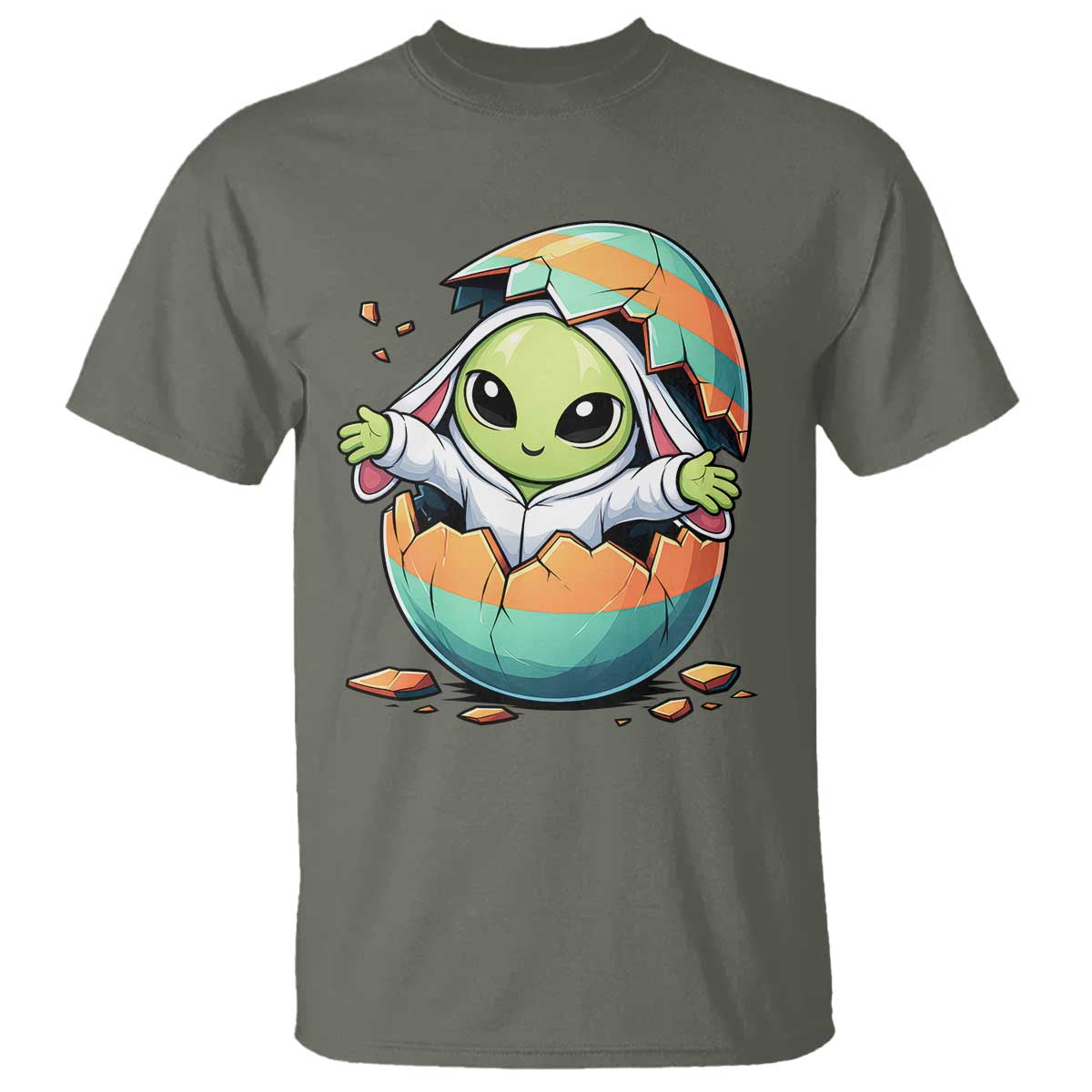 Funny Alien Bunny Ears Easter T Shirt Extraterrestrial Gift TS12 Military Green Print Your Wear