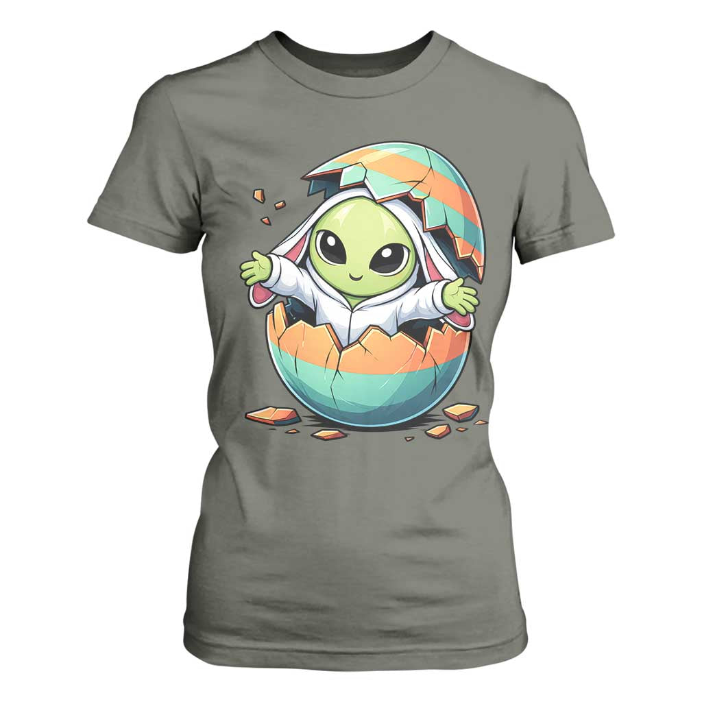Funny Alien Bunny Ears Easter T Shirt For Women Extraterrestrial Gift TS12 Military Green Print Your Wear
