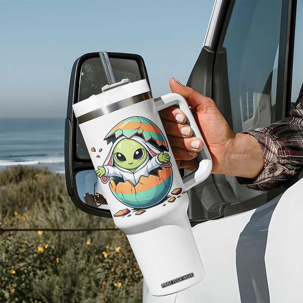 Funny Alien Bunny Ears Easter Tumbler With Handle Extraterrestrial Gift TS12 Print Your Wear