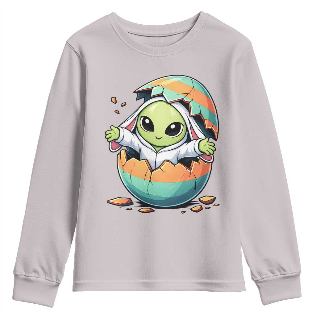 Funny Alien Bunny Ears Easter Youth Sweatshirt Extraterrestrial Gift TS12 Ice Gray Print Your Wear