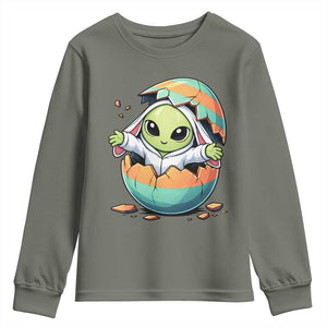 Funny Alien Bunny Ears Easter Youth Sweatshirt Extraterrestrial Gift TS12 Military Green Print Your Wear