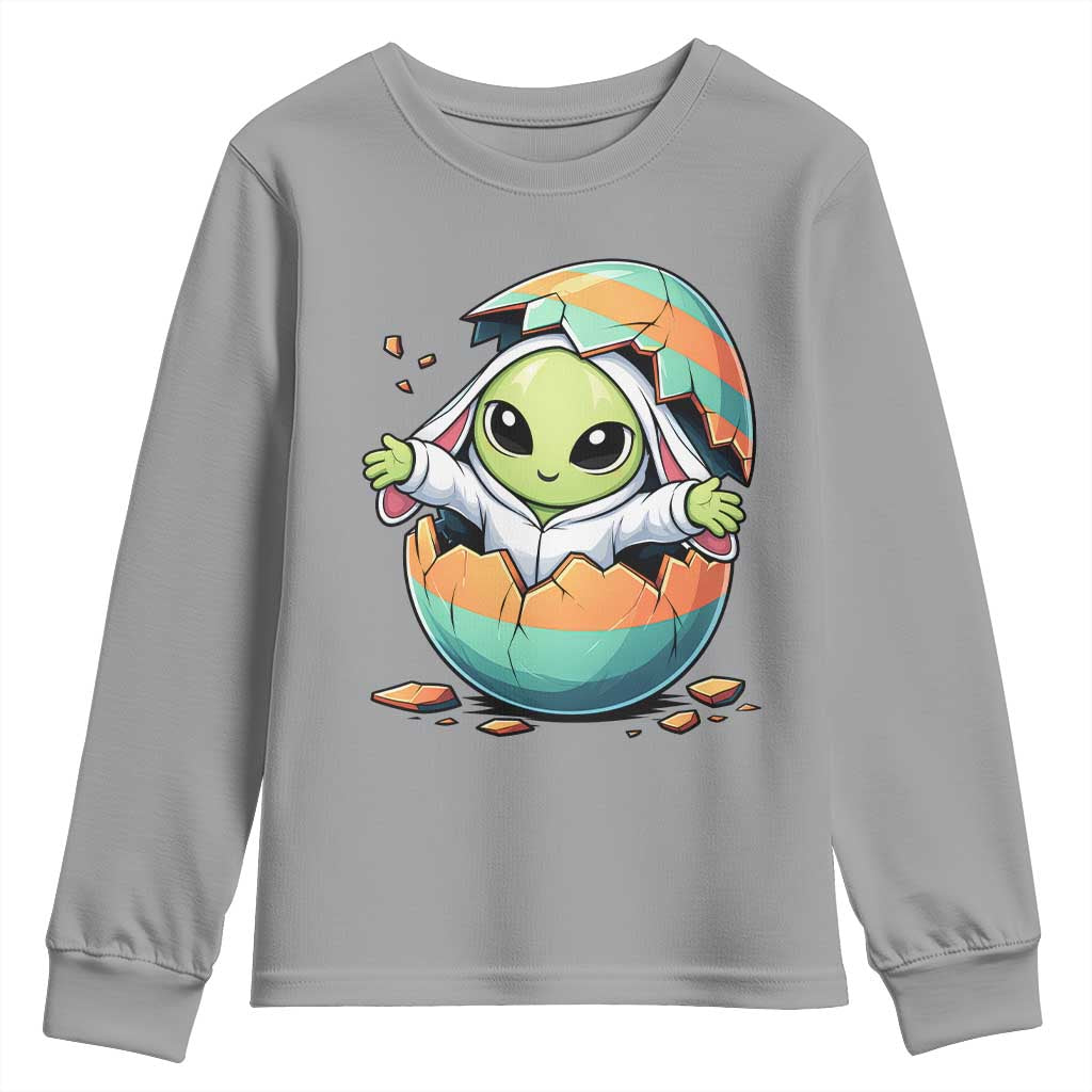Funny Alien Bunny Ears Easter Youth Sweatshirt Extraterrestrial Gift TS12 Sport Gray Print Your Wear