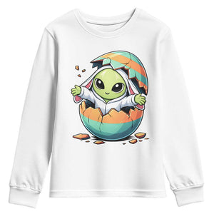 Funny Alien Bunny Ears Easter Youth Sweatshirt Extraterrestrial Gift TS12 White Print Your Wear