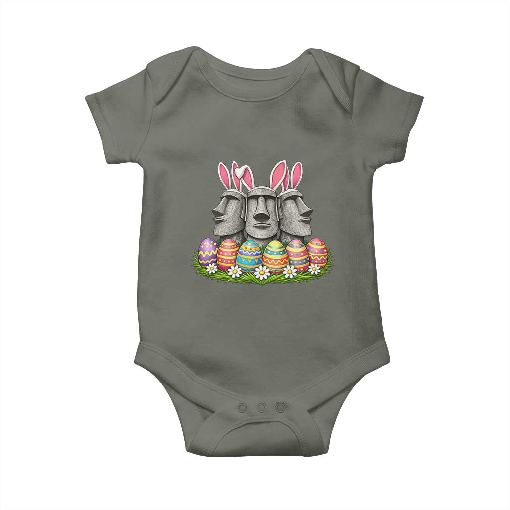 Easter Island Moai Bunny Ears Baby Onesie Funny Archaeology Gift TS12 Military Green Print Your Wear
