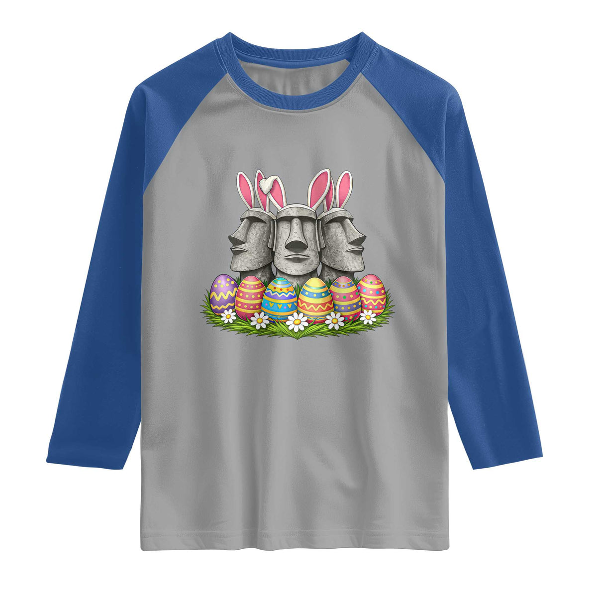 Easter Island Moai Bunny Ears Raglan Shirt Funny Archaeology Gift TS12 Sport Gray Royal Print Your Wear