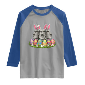 Easter Island Moai Bunny Ears Raglan Shirt Funny Archaeology Gift TS12 Sport Gray Royal Print Your Wear
