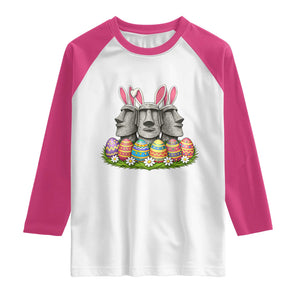 Easter Island Moai Bunny Ears Raglan Shirt Funny Archaeology Gift TS12 White Heliconia Print Your Wear