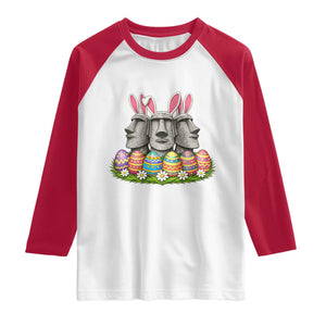 Easter Island Moai Bunny Ears Raglan Shirt Funny Archaeology Gift TS12 White Red Print Your Wear
