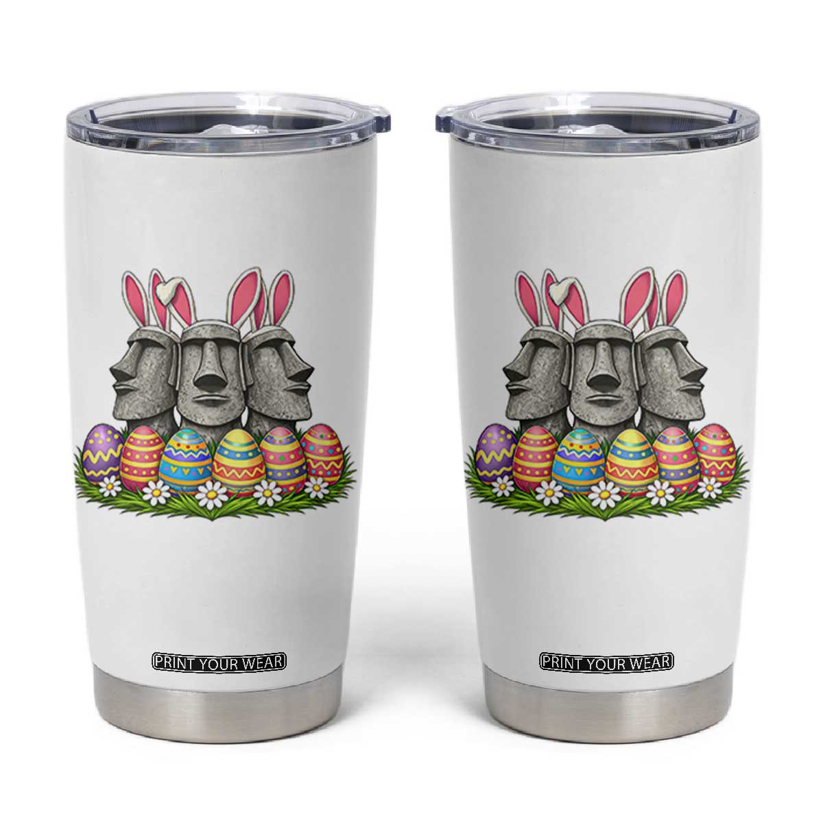 Easter Island Moai Bunny Ears Tumbler Cup Funny Archaeology Gift TS12 White Print Your Wear