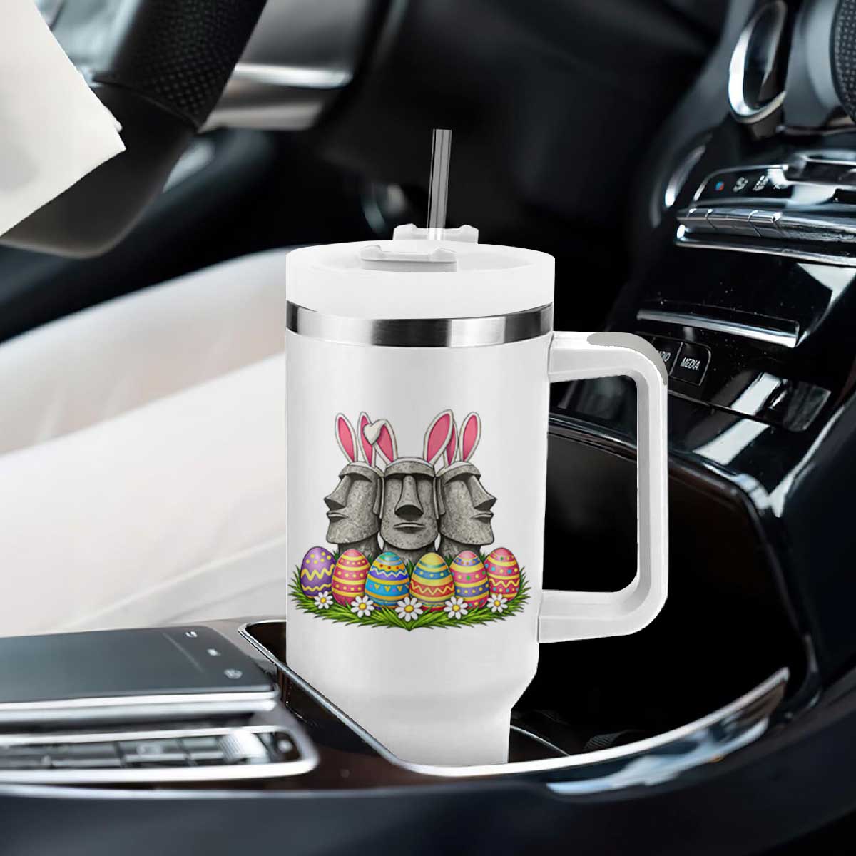 Easter Island Moai Bunny Ears Tumbler With Handle Funny Archaeology Gift TS12 Print Your Wear