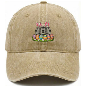 Easter Island Moai Bunny Ears Washed Cotton Baseball Cap Funny Archaeology Gift TS12 Washed Cap Universal Fit Khaki Print Your Wear