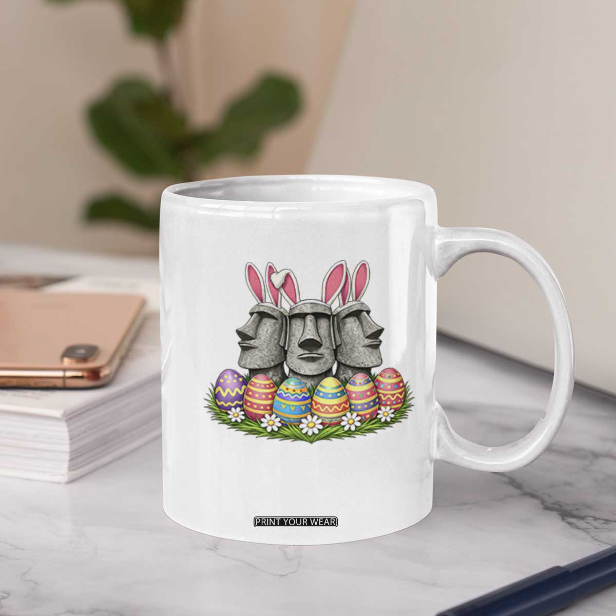 Easter Island Moai Bunny Ears Coffee Mug Funny Archaeology Gift TS12 Print Your Wear