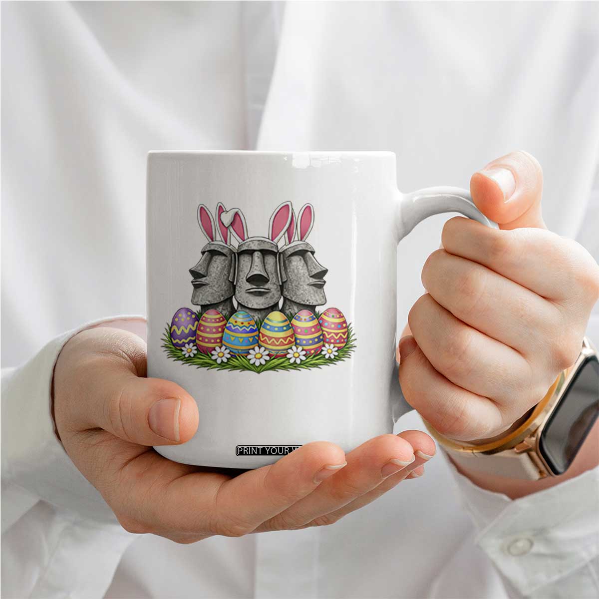 Easter Island Moai Bunny Ears Coffee Mug Funny Archaeology Gift TS12 Print Your Wear