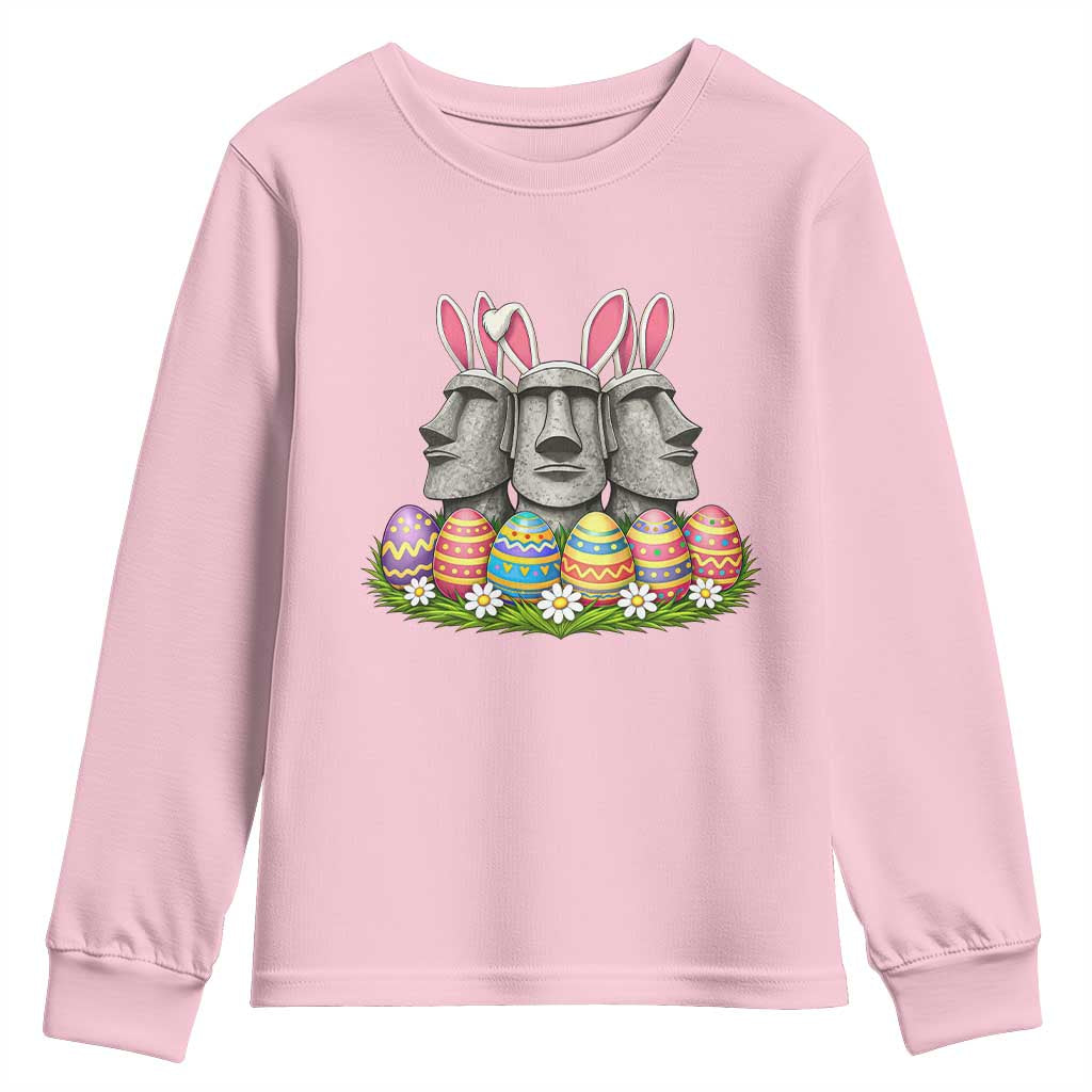 Easter Island Moai Bunny Ears Youth Sweatshirt Funny Archaeology Gift TS12 Light Pink Print Your Wear