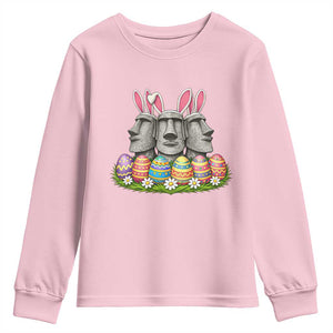 Easter Island Moai Bunny Ears Youth Sweatshirt Funny Archaeology Gift TS12 Light Pink Print Your Wear