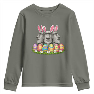 Easter Island Moai Bunny Ears Youth Sweatshirt Funny Archaeology Gift TS12 Military Green Print Your Wear