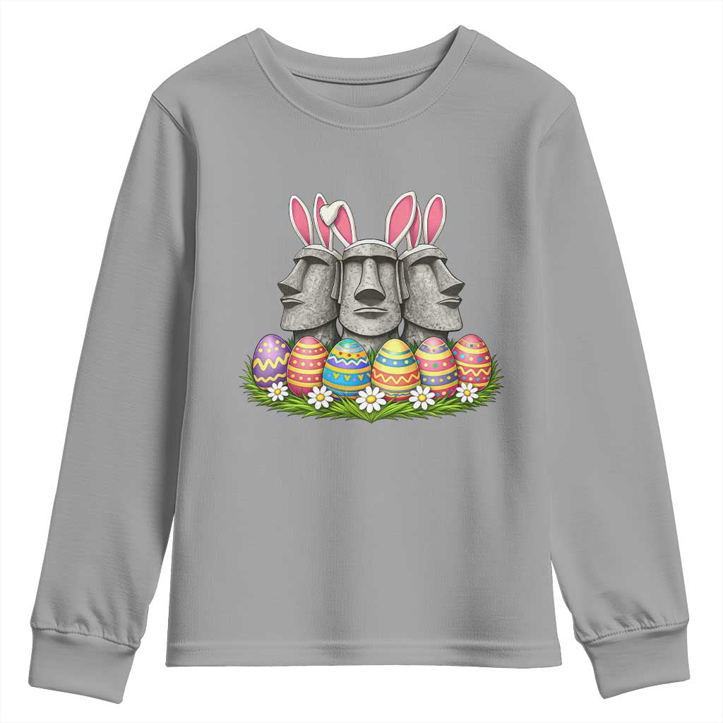 Easter Island Moai Bunny Ears Youth Sweatshirt Funny Archaeology Gift TS12 Sport Gray Print Your Wear