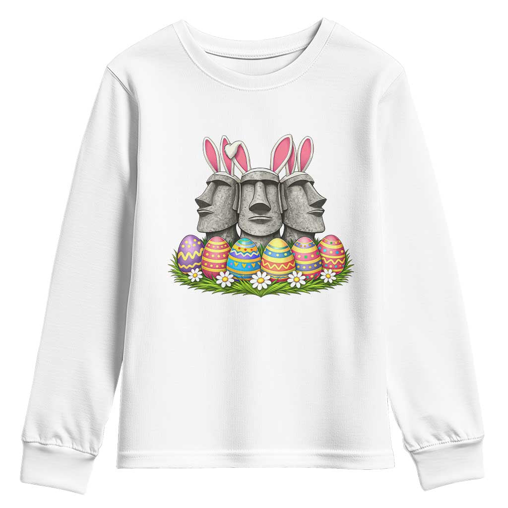 Easter Island Moai Bunny Ears Youth Sweatshirt Funny Archaeology Gift TS12 White Print Your Wear