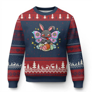 Funny Easter Bunny Mothman Loves Glazed Ham Ugly Christmas Sweater TS12 Navy Red Print Your Wear