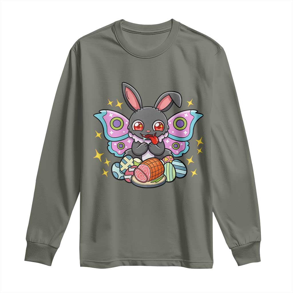 Funny Easter Bunny Mothman Loves Glazed Ham Long Sleeve Shirt TS12 Military Green Print Your Wear