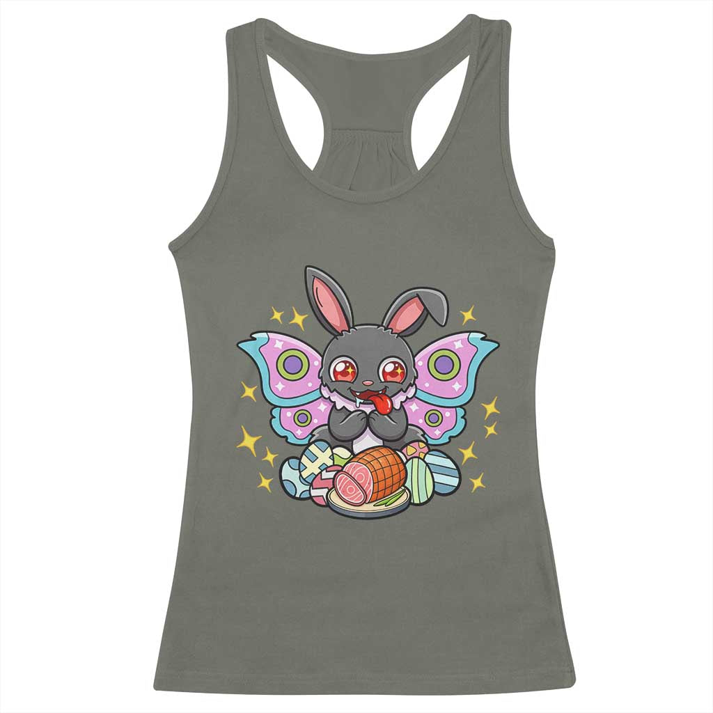 Funny Easter Bunny Mothman Loves Glazed Ham Racerback Tank Top TS12 Military Green Print Your Wear