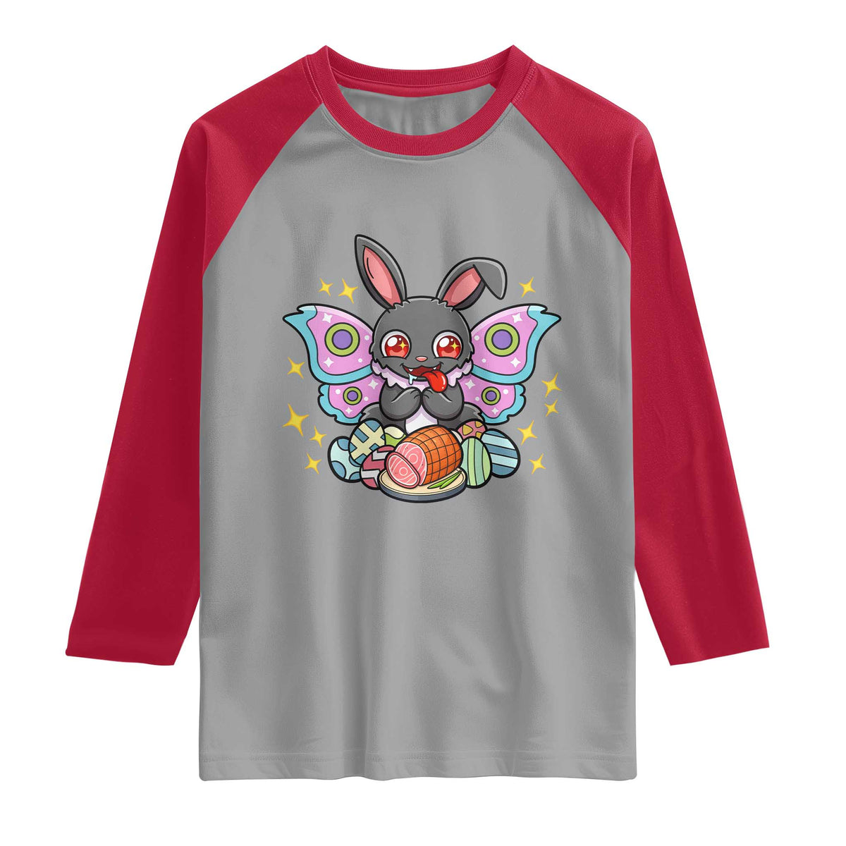 Funny Easter Bunny Mothman Loves Glazed Ham Raglan Shirt TS12 Sport Gray Red Print Your Wear