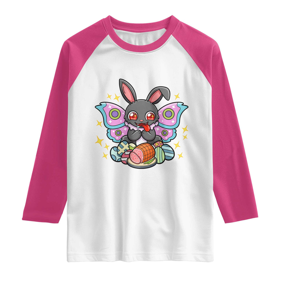 Funny Easter Bunny Mothman Loves Glazed Ham Raglan Shirt TS12 White Heliconia Print Your Wear