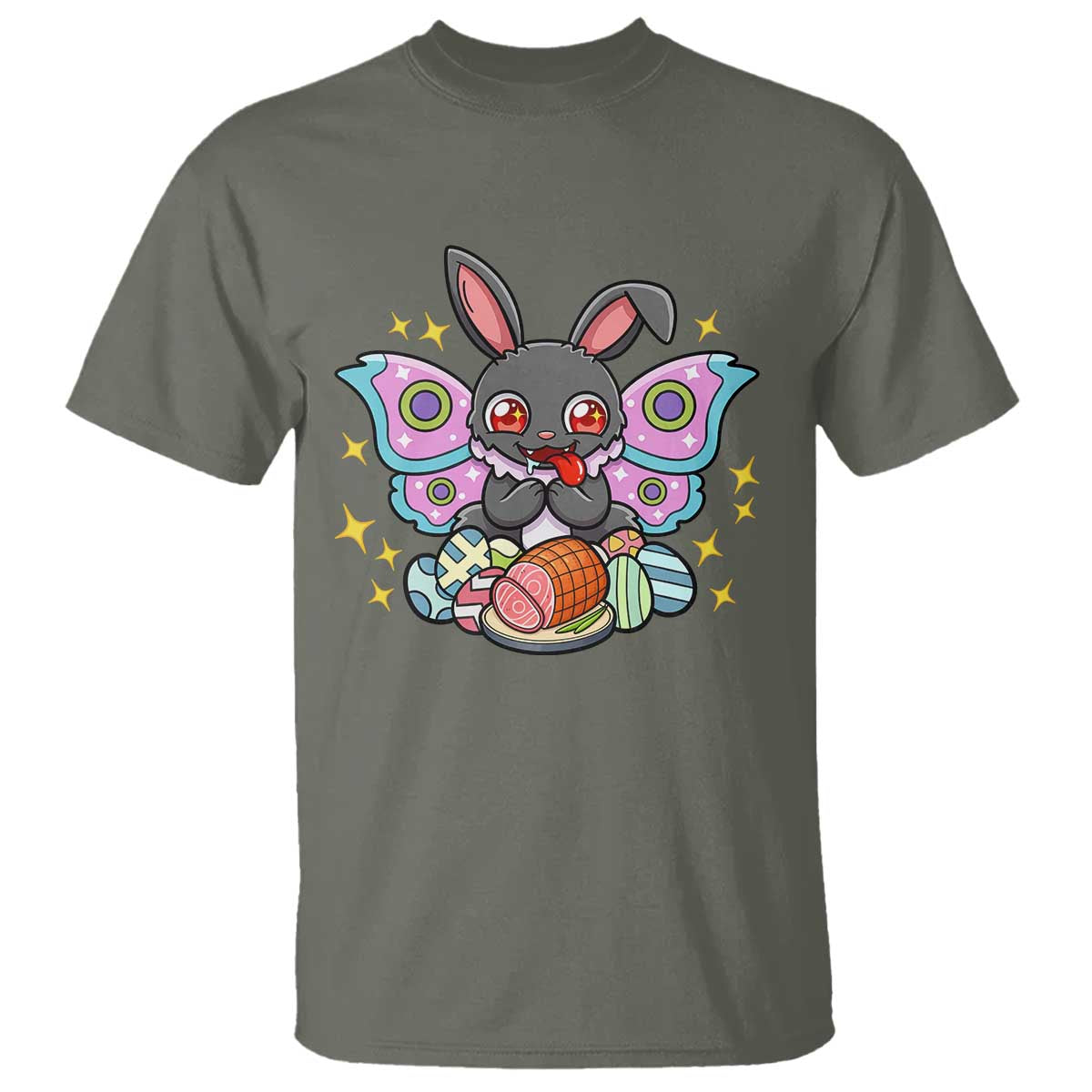 Funny Easter Bunny Mothman Loves Glazed Ham T Shirt TS12 Military Green Print Your Wear
