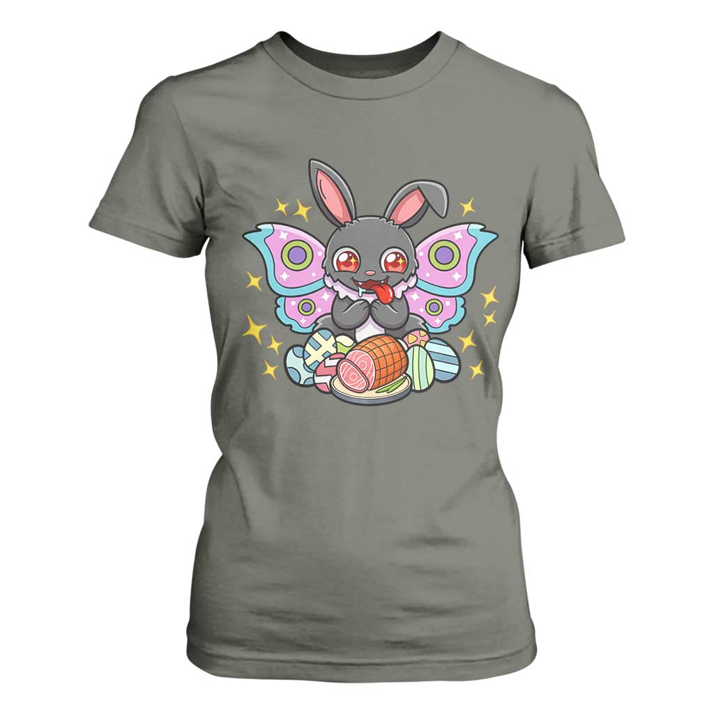Funny Easter Bunny Mothman Loves Glazed Ham T Shirt For Women TS12 Military Green Print Your Wear