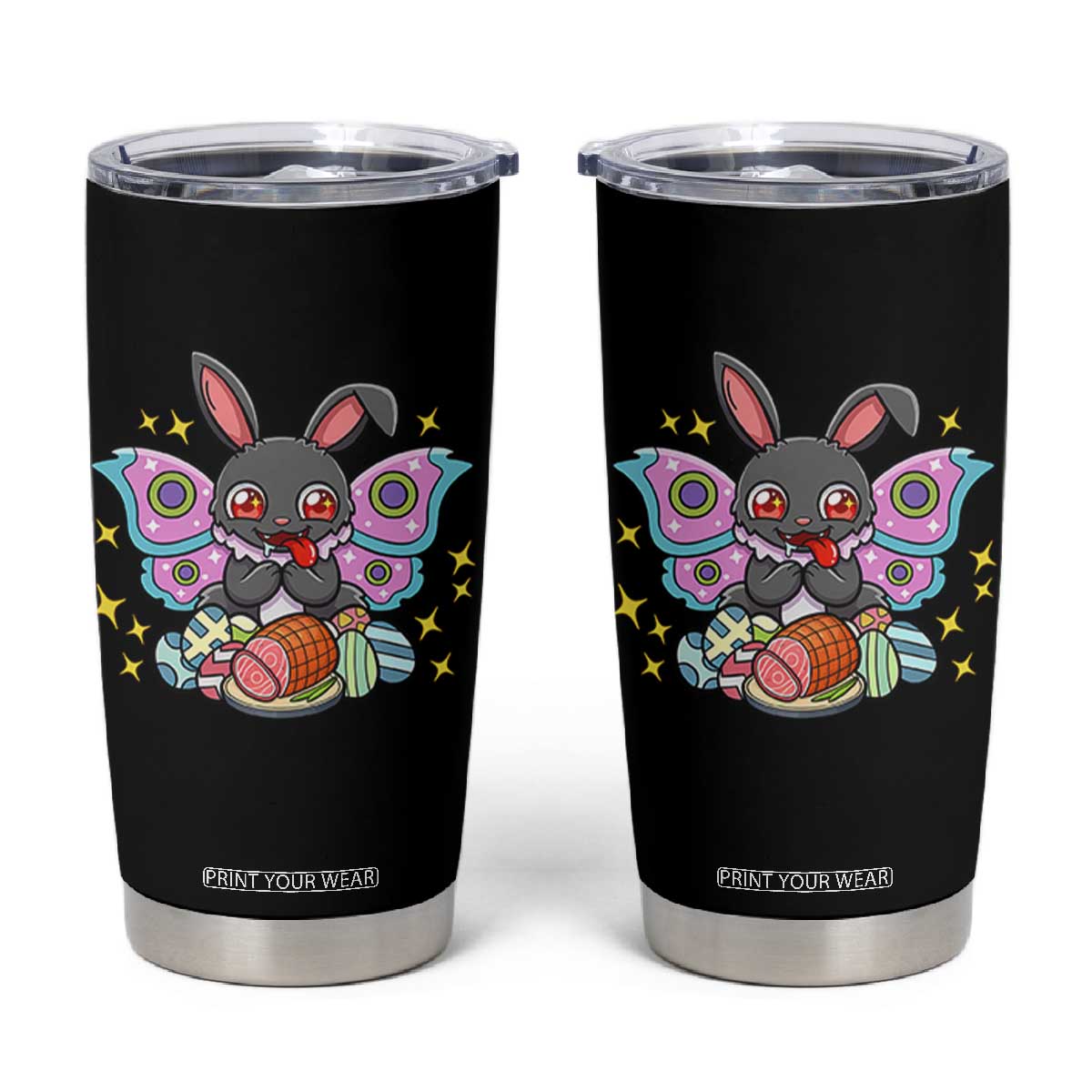 Funny Easter Bunny Mothman Loves Glazed Ham Tumbler Cup TS12 Black Print Your Wear