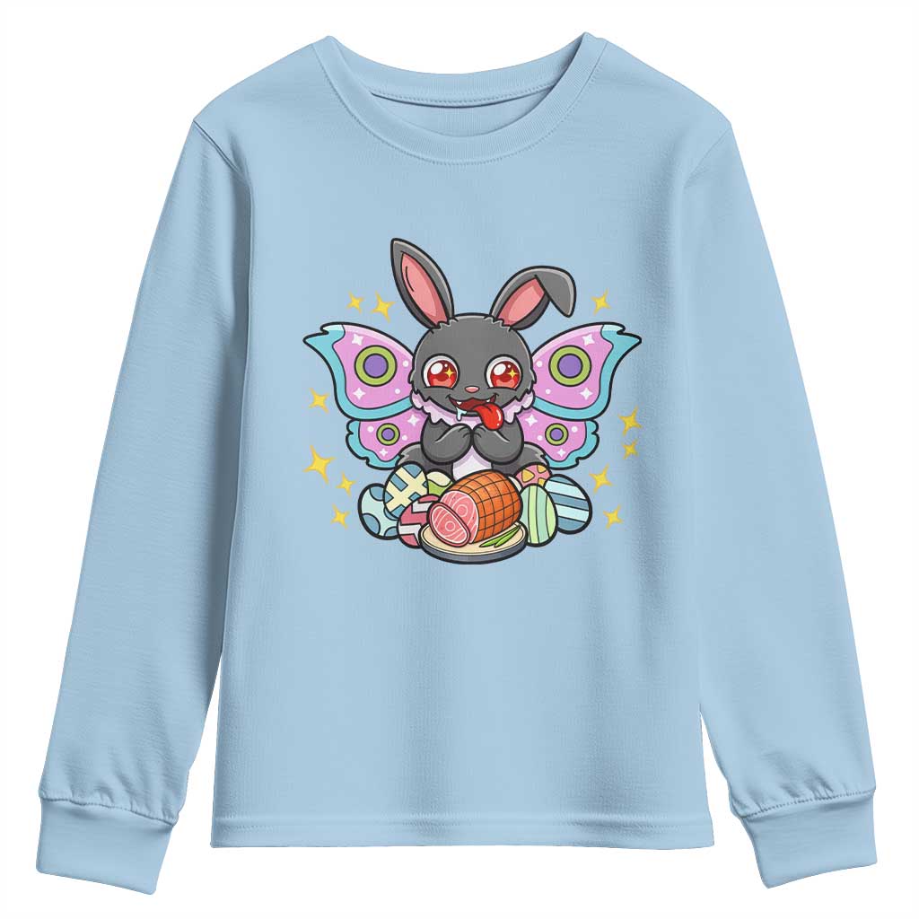 Funny Easter Bunny Mothman Loves Glazed Ham Youth Sweatshirt TS12 Light Blue Print Your Wear