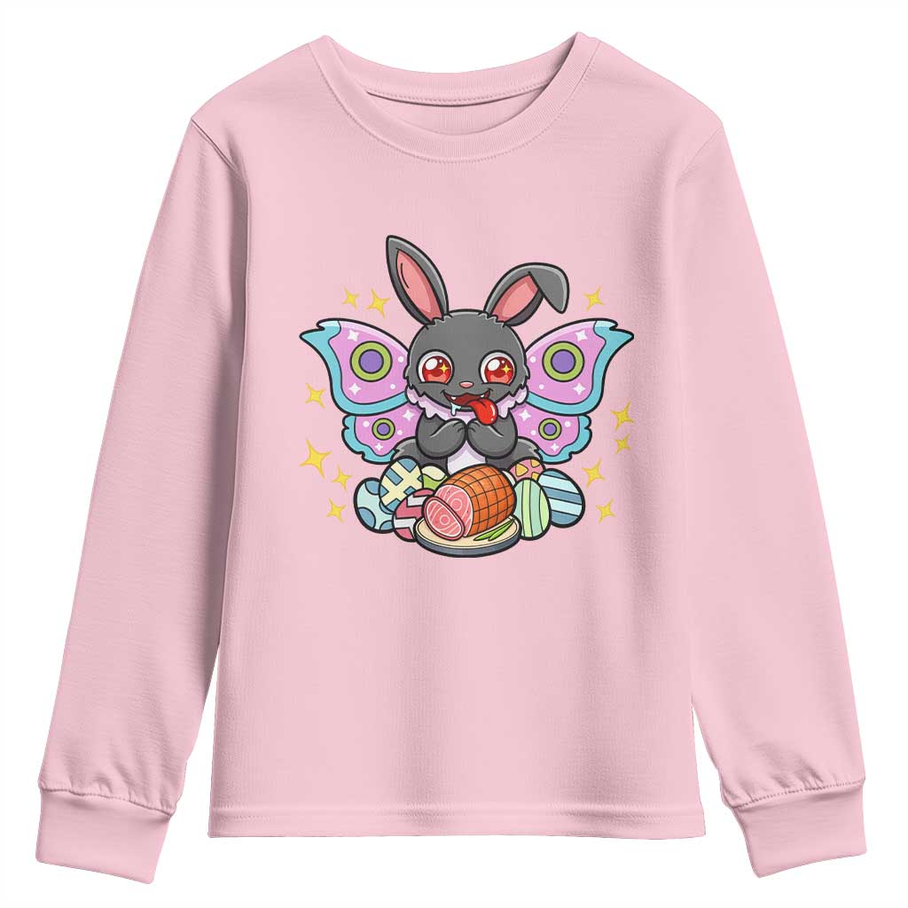 Funny Easter Bunny Mothman Loves Glazed Ham Youth Sweatshirt TS12 Light Pink Print Your Wear