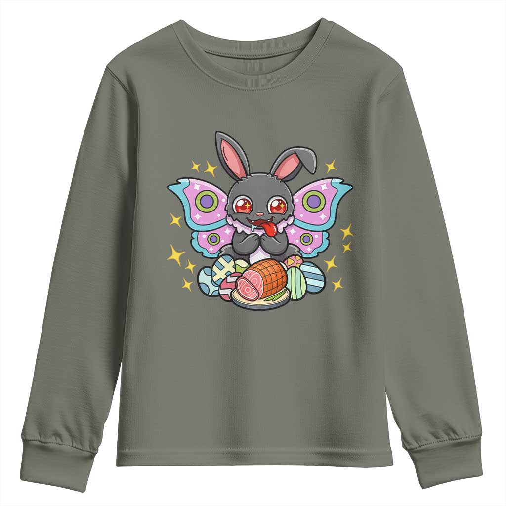 Funny Easter Bunny Mothman Loves Glazed Ham Youth Sweatshirt TS12 Military Green Print Your Wear
