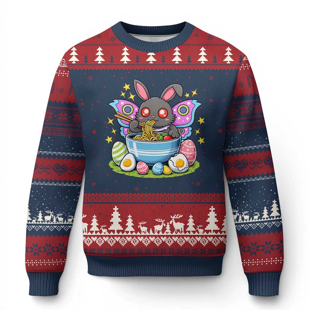 Funny Easter Mothman Eating Ramen Ugly Christmas Sweater Cryptid Lover Gift TS12 Navy Red Print Your Wear