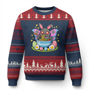 Funny Easter Mothman Eating Ramen Ugly Christmas Sweater Cryptid Lover Gift TS12 Navy Red Print Your Wear