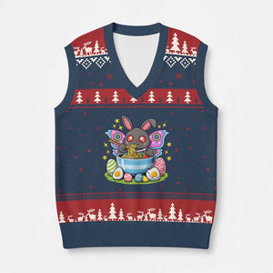 Funny Easter Mothman Eating Ramen V-Neck Knit Sweater Vest Cryptid Lover Gift TS12 Navy Red Print Your Wear