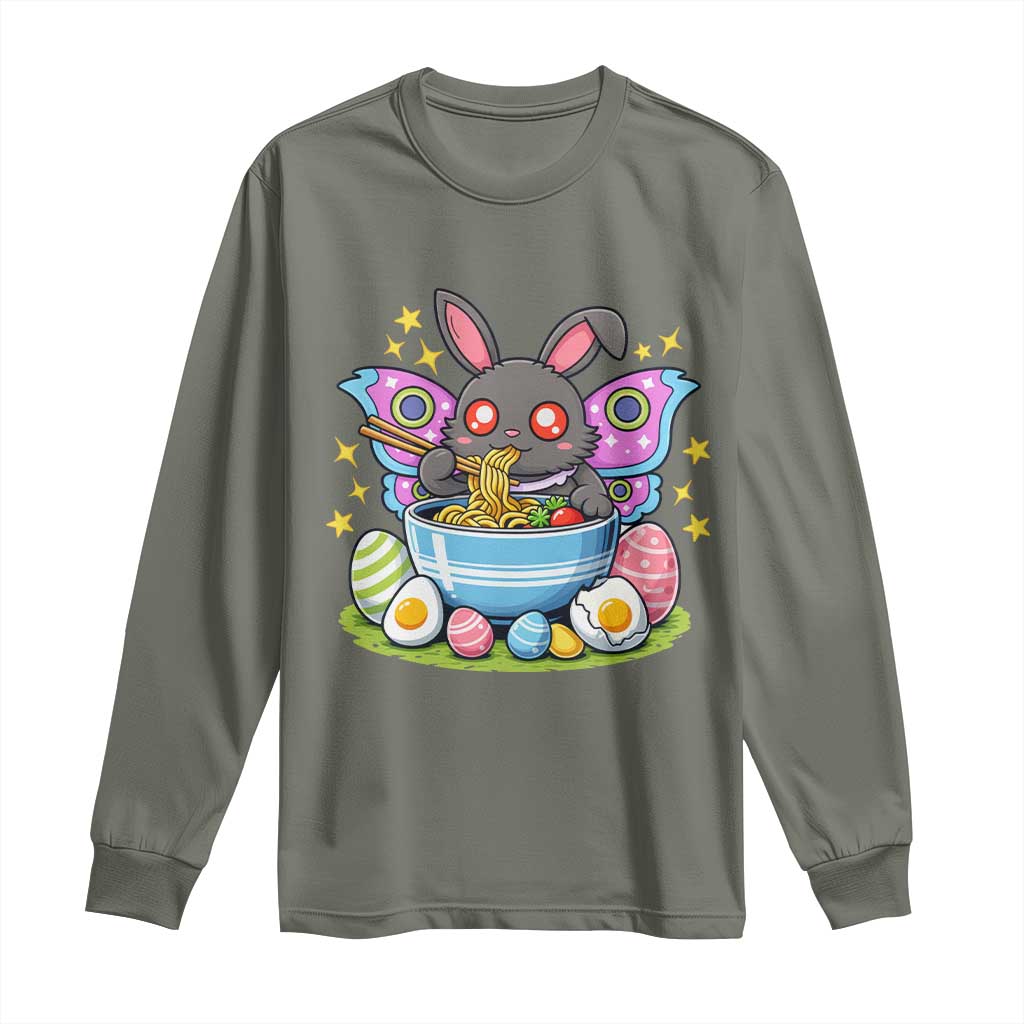 Funny Easter Mothman Eating Ramen Long Sleeve Shirt Cryptid Lover Gift TS12 Military Green Print Your Wear
