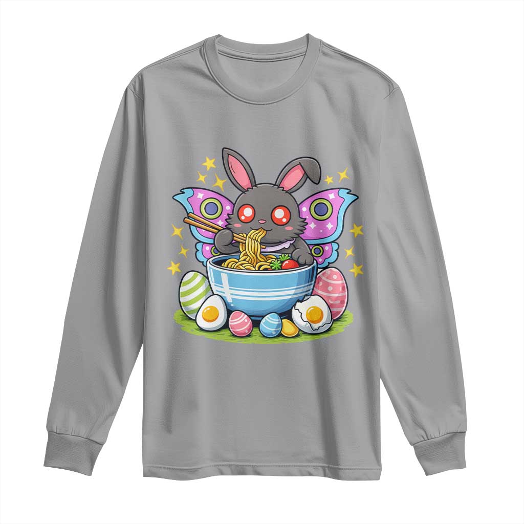 Funny Easter Mothman Eating Ramen Long Sleeve Shirt Cryptid Lover Gift TS12 Sport Gray Print Your Wear