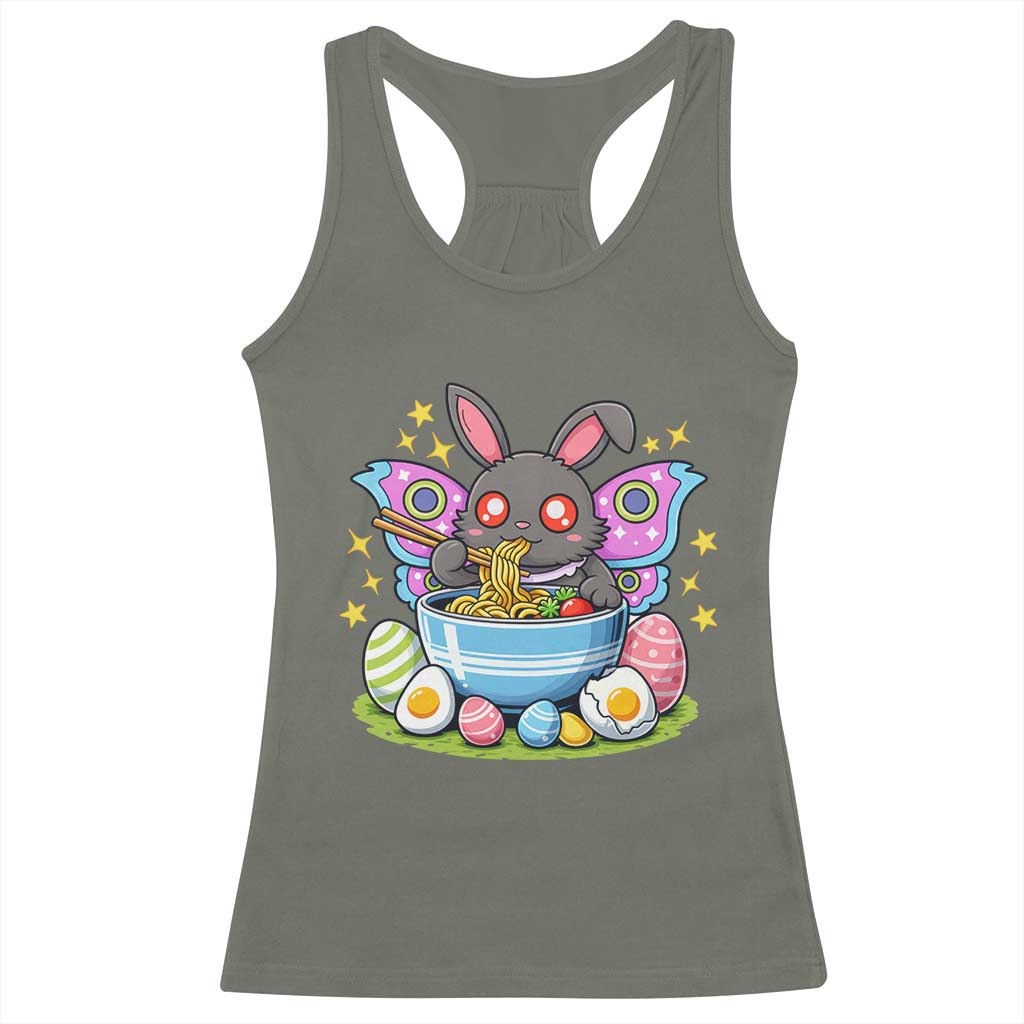 Funny Easter Mothman Eating Ramen Racerback Tank Top Cryptid Lover Gift TS12 Military Green Print Your Wear
