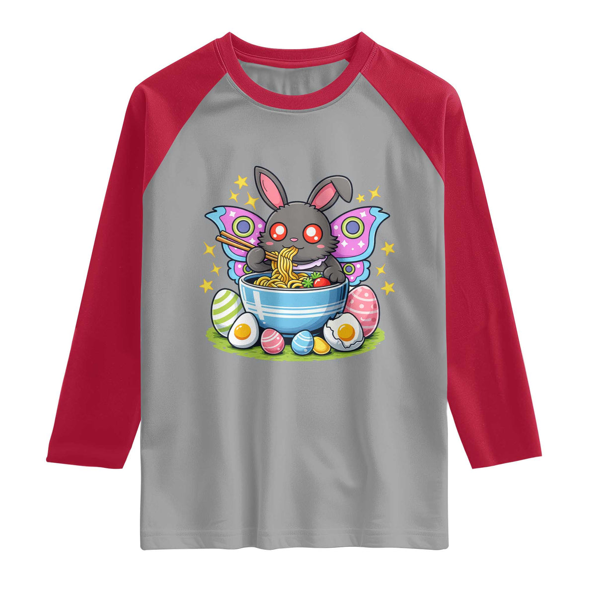 Funny Easter Mothman Eating Ramen Raglan Shirt Cryptid Lover Gift TS12 Sport Gray Red Print Your Wear
