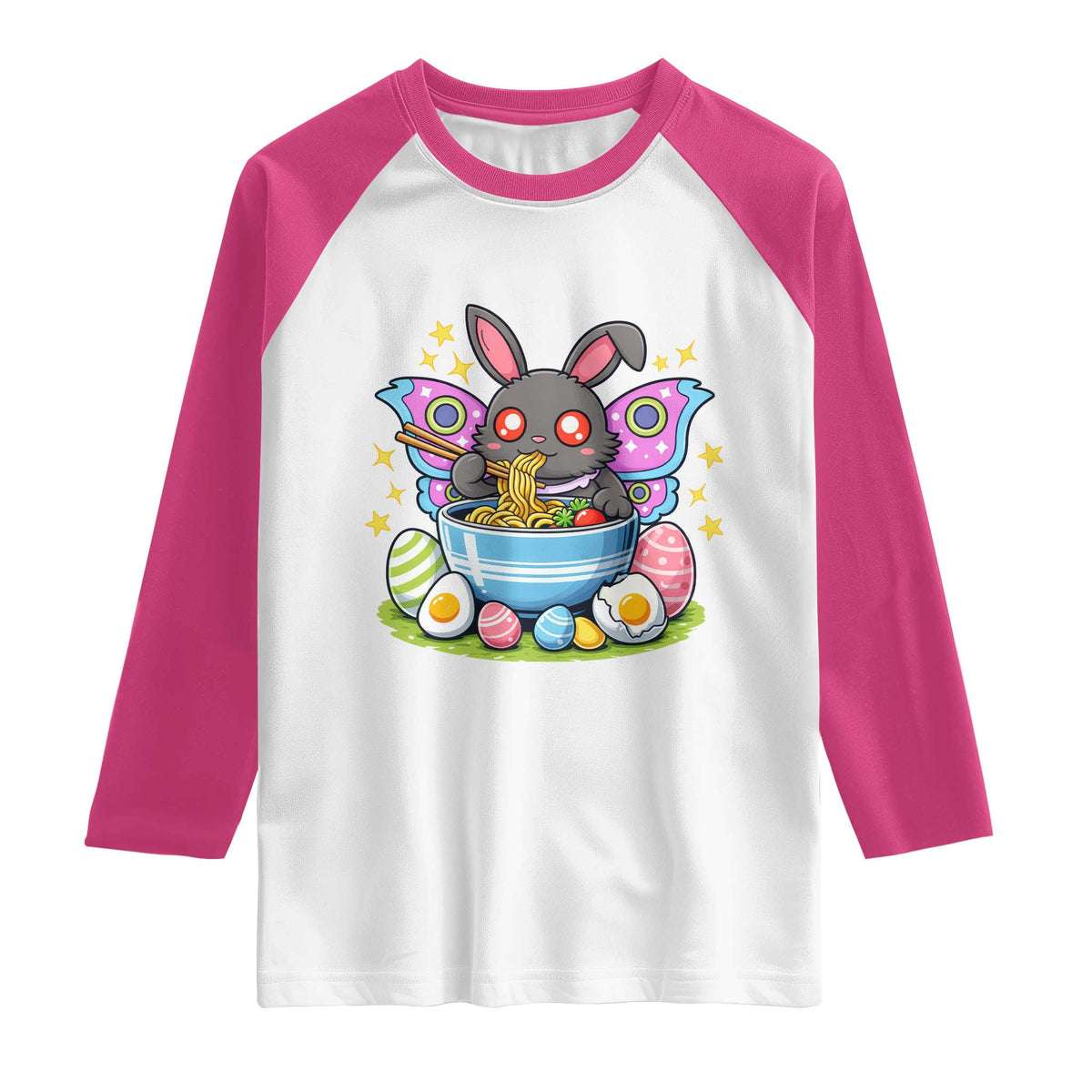 Funny Easter Mothman Eating Ramen Raglan Shirt Cryptid Lover Gift TS12 White Heliconia Print Your Wear