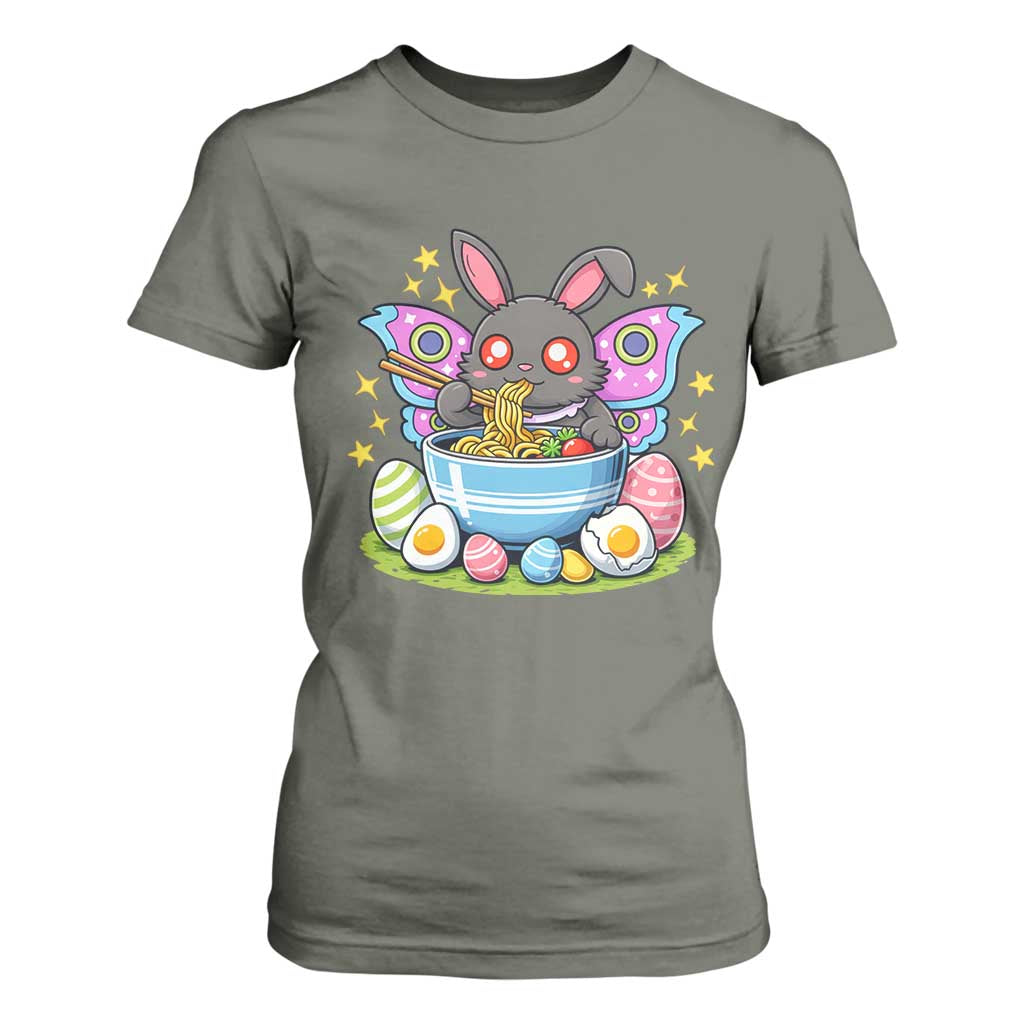 Funny Easter Mothman Eating Ramen T Shirt For Women Cryptid Lover Gift TS12 Military Green Print Your Wear