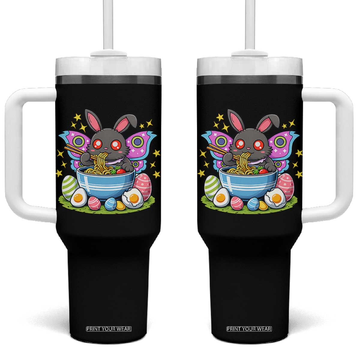 Funny Easter Mothman Eating Ramen Tumbler With Handle Cryptid Lover Gift TS12 One Size: 40 oz Black Print Your Wear