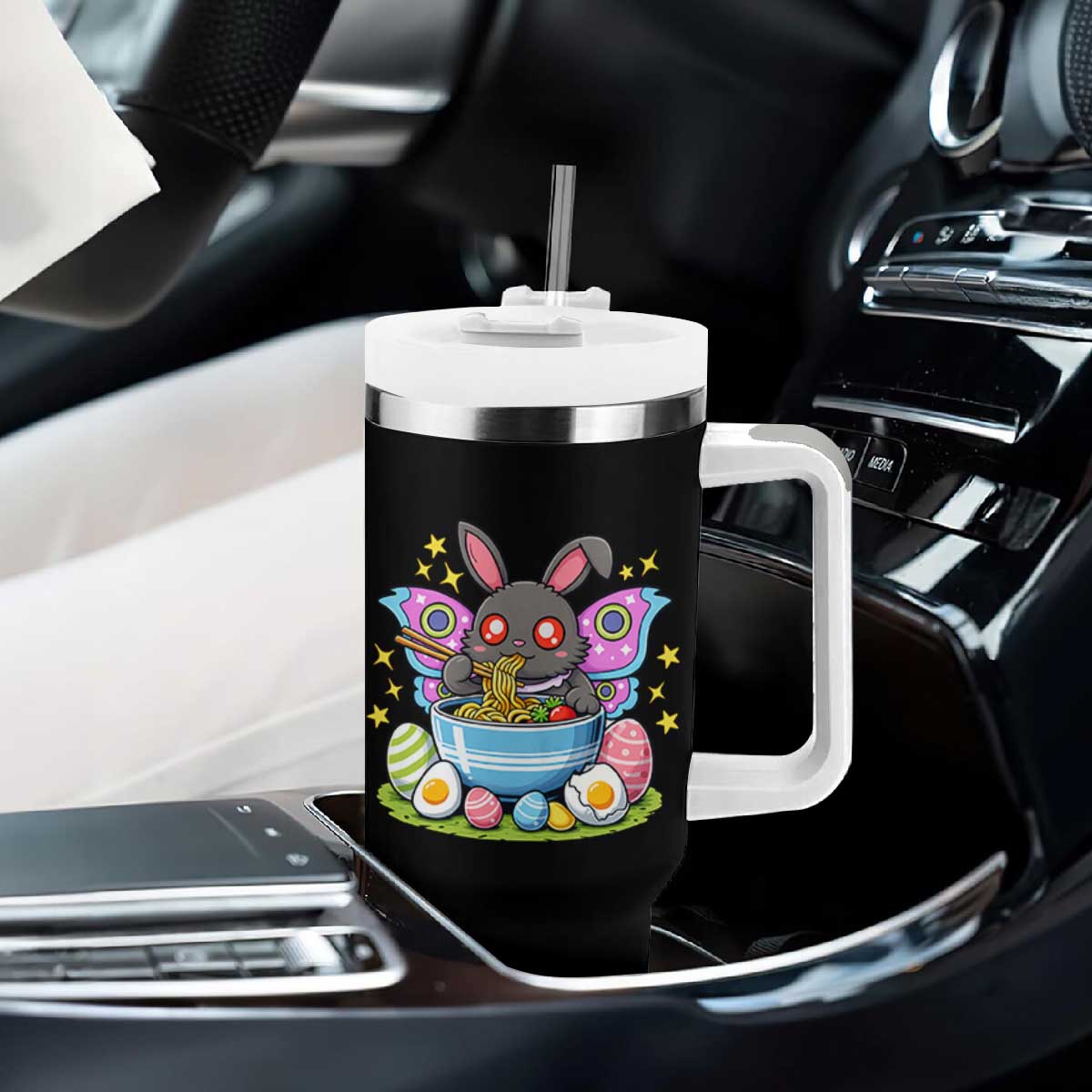 Funny Easter Mothman Eating Ramen Tumbler With Handle Cryptid Lover Gift TS12 Print Your Wear