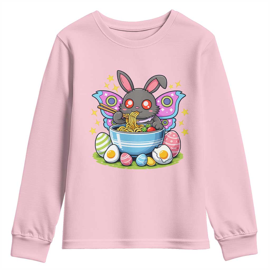 Funny Easter Mothman Eating Ramen Youth Sweatshirt Cryptid Lover Gift TS12 Light Pink Print Your Wear