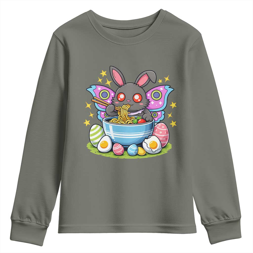 Funny Easter Mothman Eating Ramen Youth Sweatshirt Cryptid Lover Gift TS12 Military Green Print Your Wear