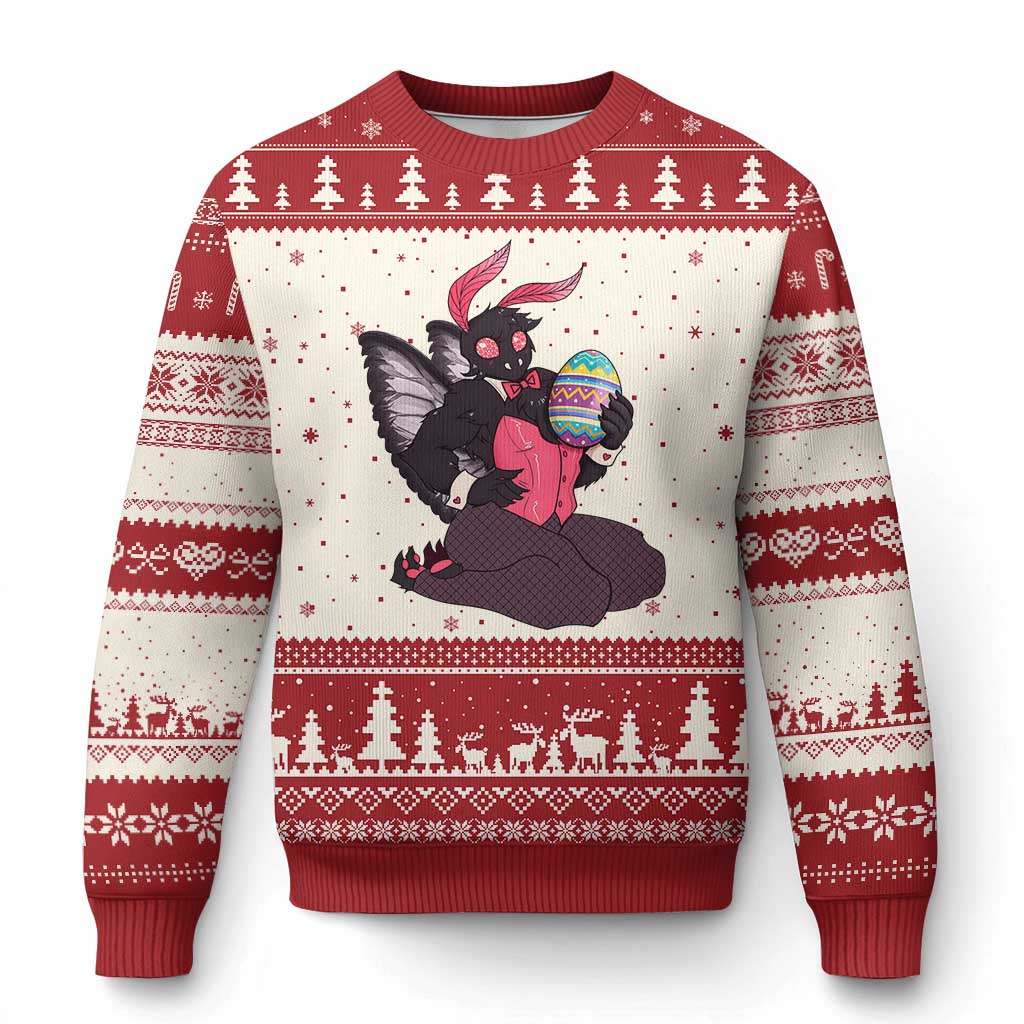 Sexy Easter Bunny Mothman Ugly Christmas Sweater Cryptid Humor Gift TS12 Beige Red Print Your Wear