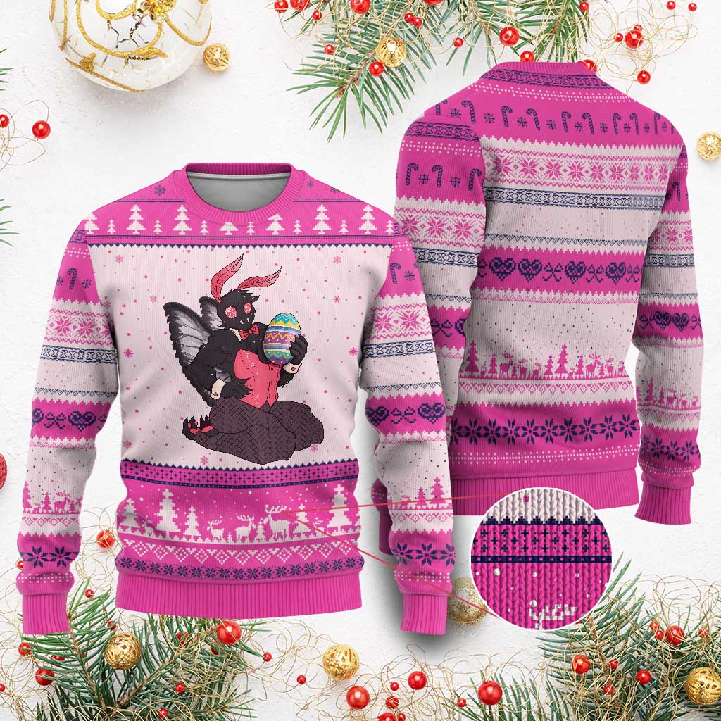 Sexy Easter Bunny Mothman Ugly Christmas Sweater Cryptid Humor Gift TS12 Hot Pink Print Your Wear