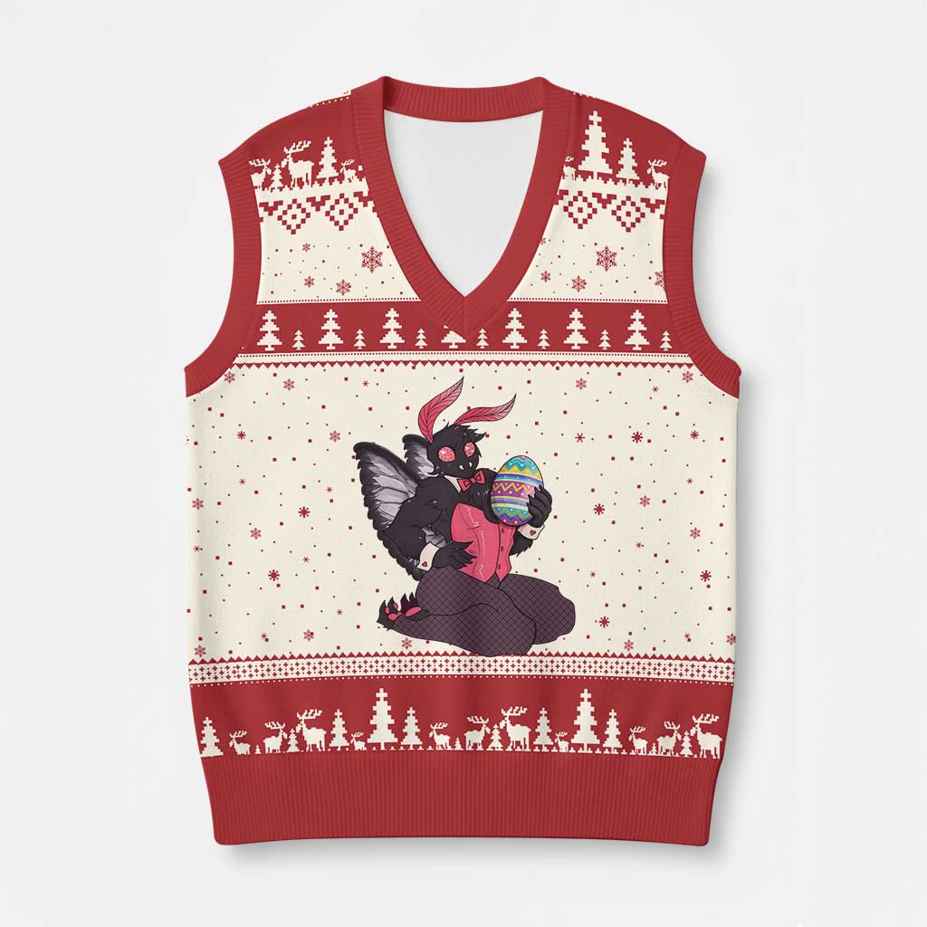 Sexy Easter Bunny Mothman V-Neck Knit Sweater Vest Cryptid Humor Gift TS12 Beige Red Print Your Wear